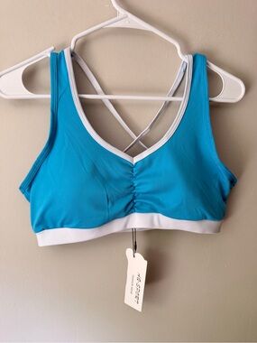 Women’s Blue Sports Bra and Skort Set with White Trim